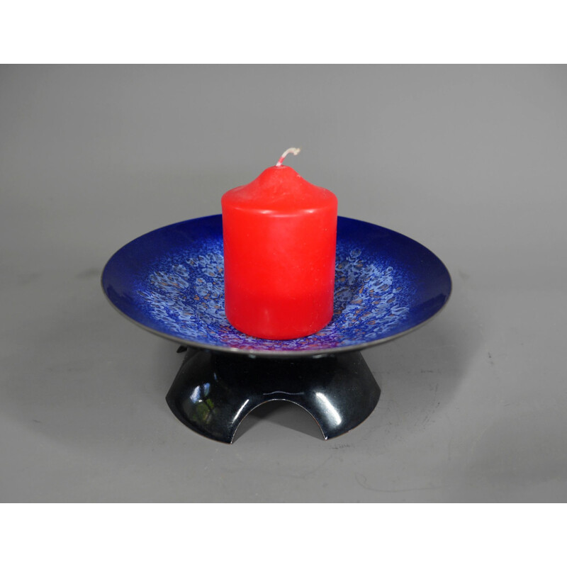 Vintage blue enamel candlestick by Expertic, Germany 1960s