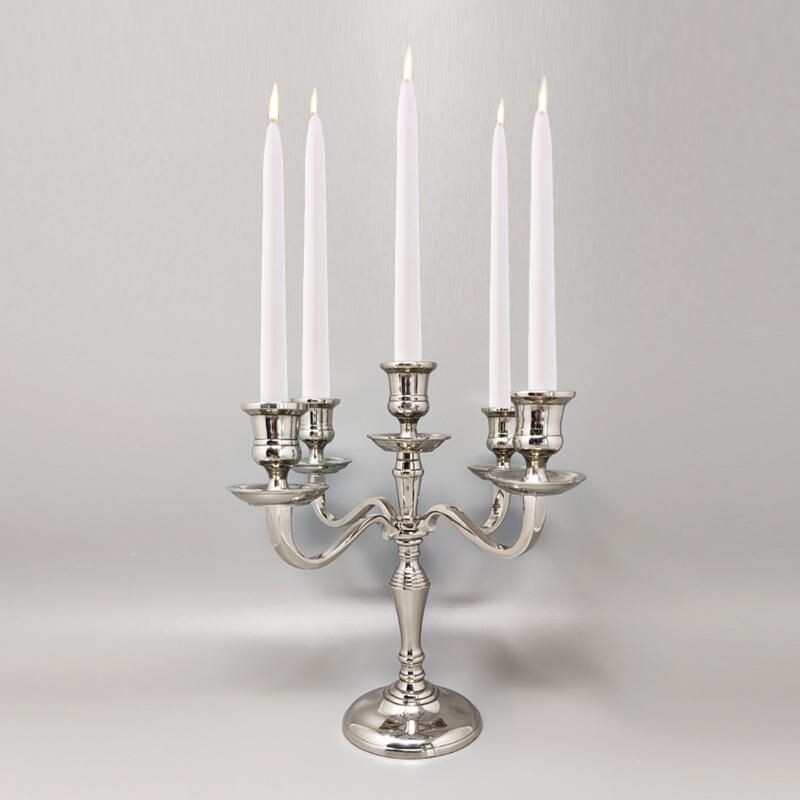 Vintage stainless steel candlestick for Five Candles, Italy 1950