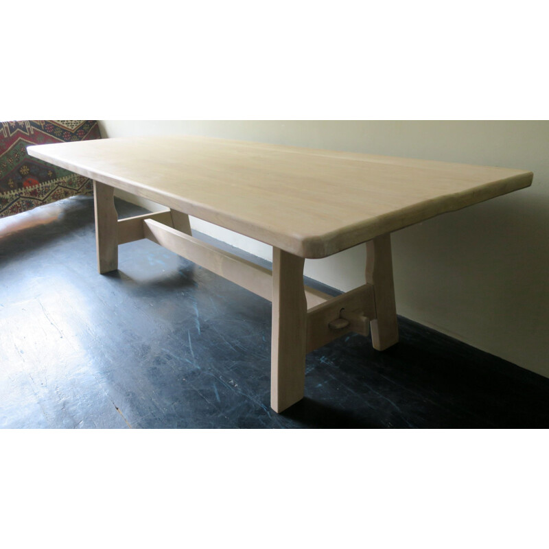 Mid century limed solid oakwood dining table, 1940-1950s
