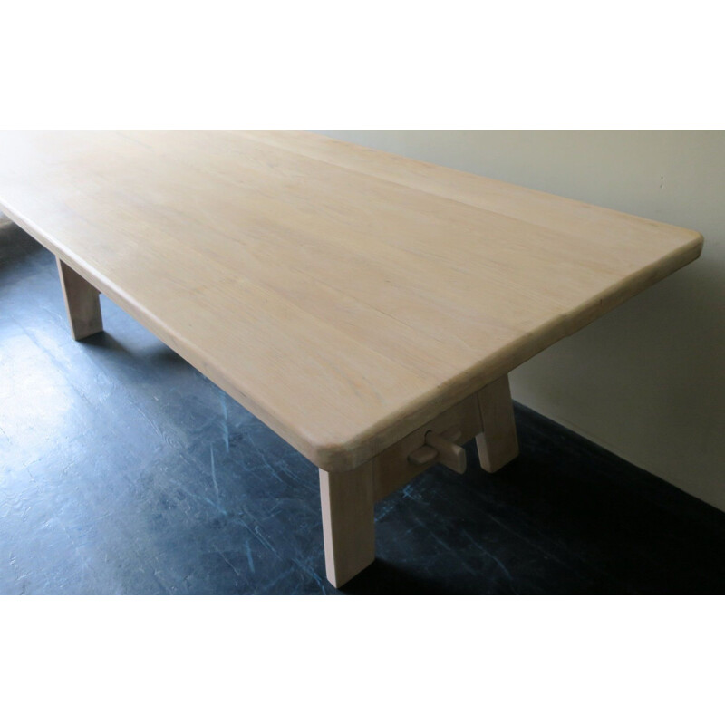 Mid century limed solid oakwood dining table, 1940-1950s