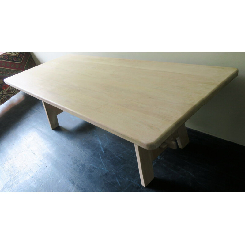 Mid century limed solid oakwood dining table, 1940-1950s