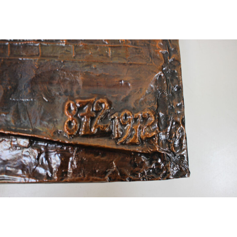 Vintage wall sculpture in copper-plated metal, Czechoslovakia 1972