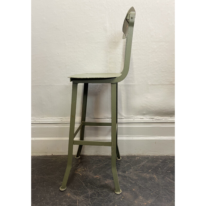 Vintage metal stool with tilting backrest
