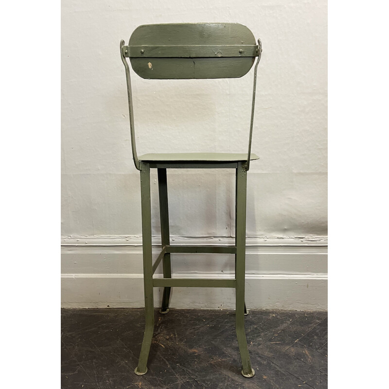 Vintage metal stool with tilting backrest