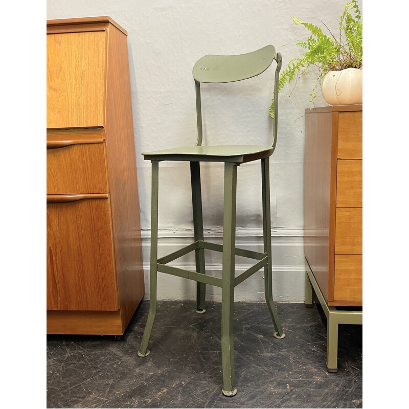 Tabouret vintage en métal avec dossier inclinable