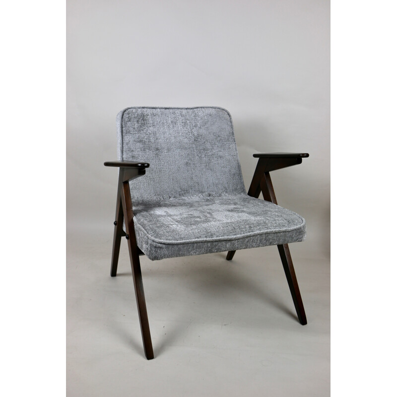 Vintage Bunny fauteuil, zilvergrijs van Józef Chierowski, 1970