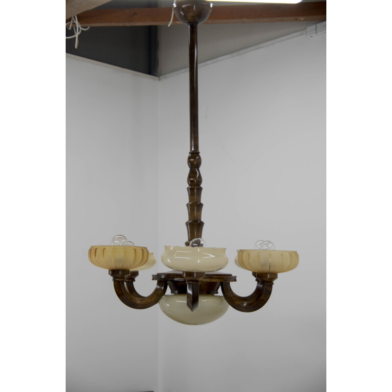 Vintage chandelier in lacquered wood, 1920