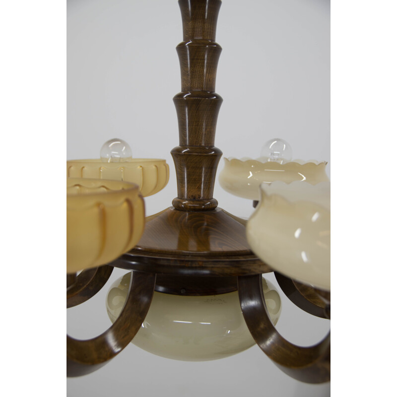 Candelabro de madeira envernizada Vintage, 1920