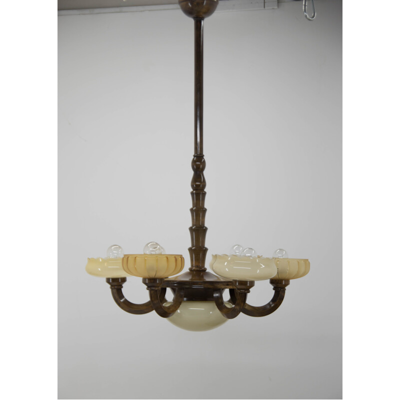 Candelabro de madeira envernizada Vintage, 1920