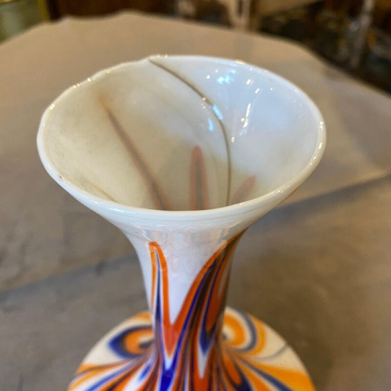 Mid-century orange and blue opaline vase by Carlo Moretti, 1970s