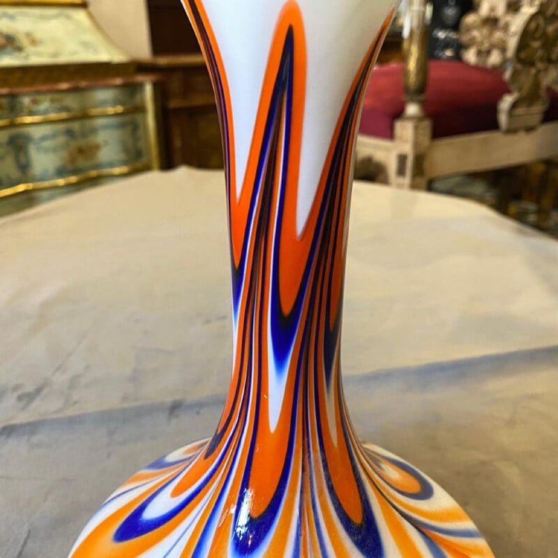 Vintage-Vase aus orangefarbenem und blauem Opalin von Carlo Moretti, 1970
