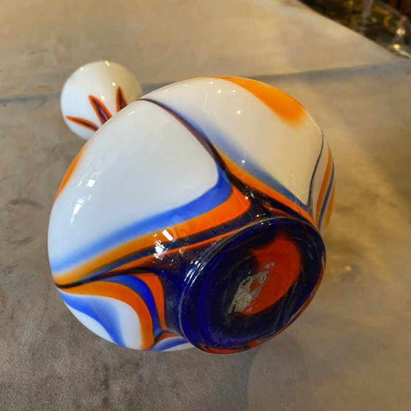 Vintage oranje en blauwe opaline vaas van Carlo Moretti, 1970