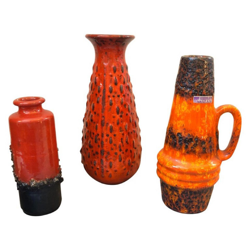 Conjunto de 3 vasos de cerâmica vintage, 1970