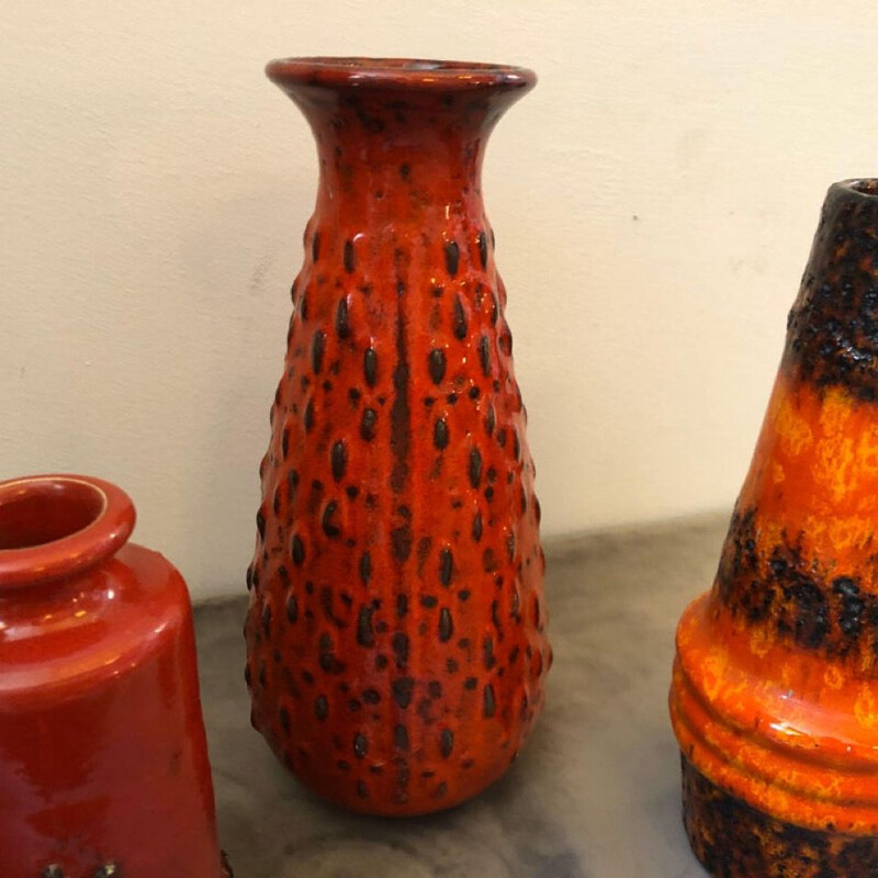 Conjunto de 3 vasos de cerâmica vintage, 1970