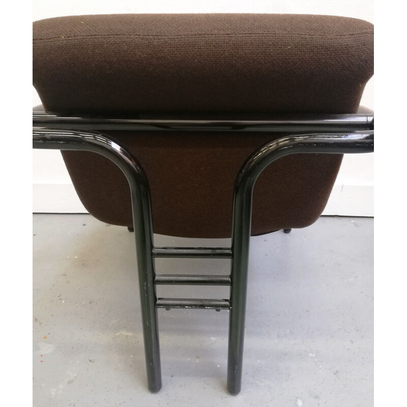 Vintage Airborne armchair in brown fabric and black skai stripes