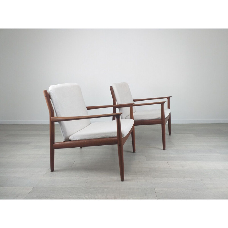 Paire de fauteuils scandinave vintage en teck massif et tissu par S.A. Eriksen, 1960