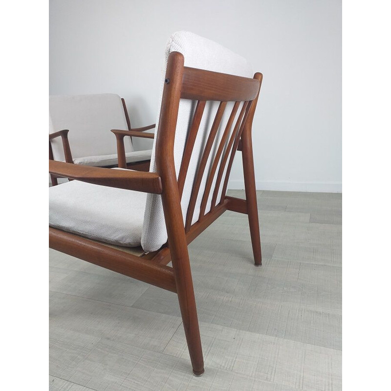 Pair of vintage scandinavian solid teak and fabric armchairs by S.A. Eriksen, 1960