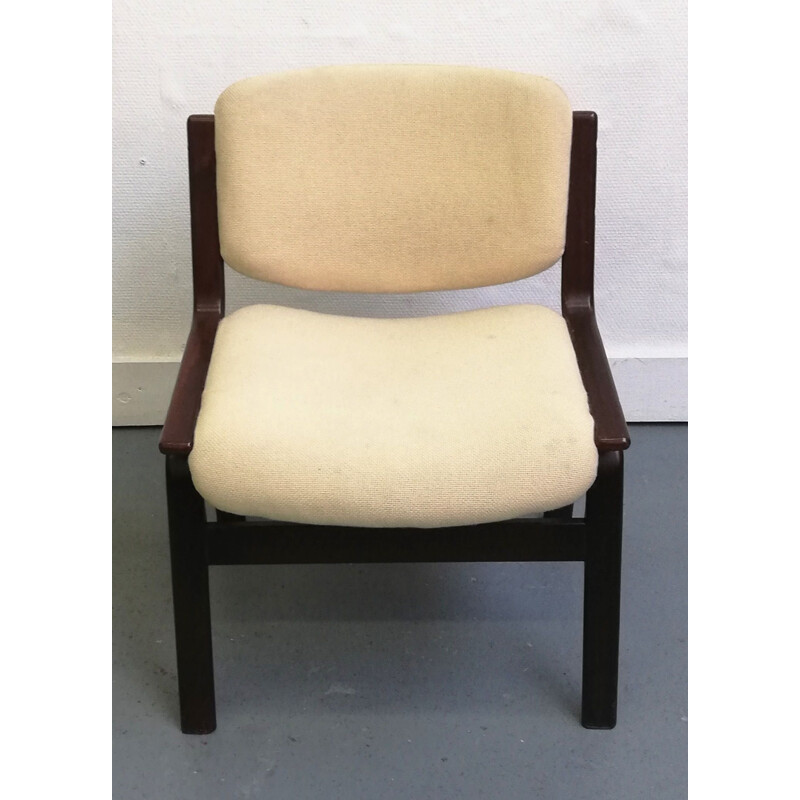 Pair of scandinavian vintage armchairs in wood and wool