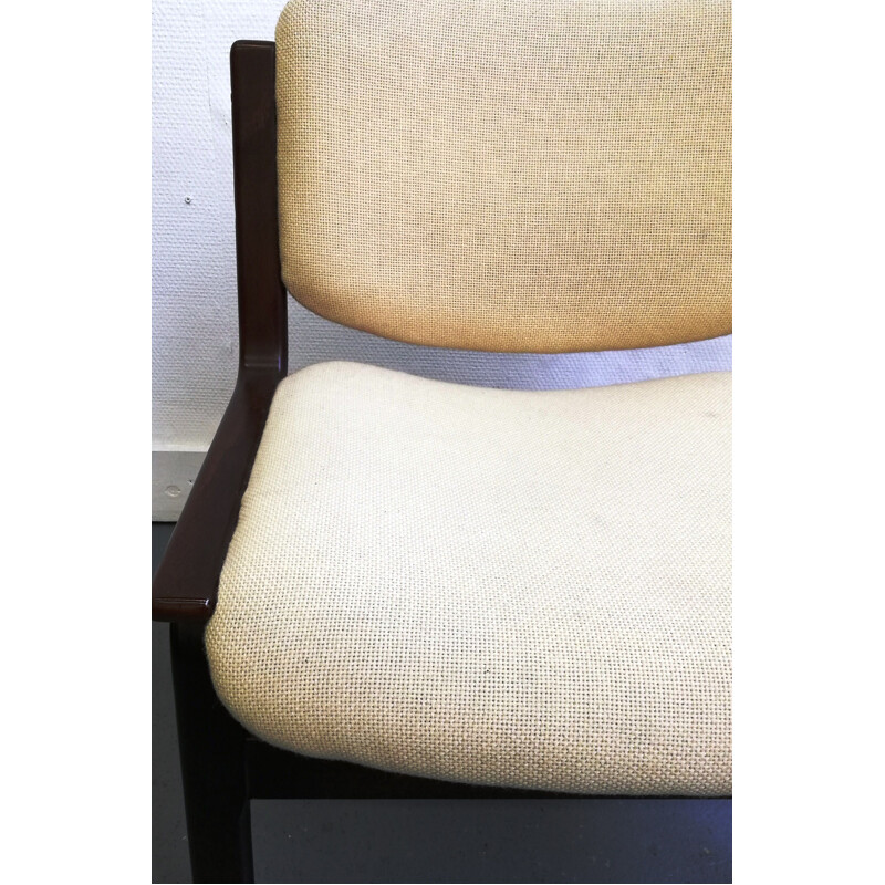 Paar Scandinavische vintage fauteuils in hout en wol