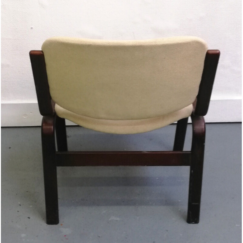 Paar Scandinavische vintage fauteuils in hout en wol