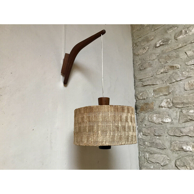 Vintage teak wall lamp with adjustable shade, 1950