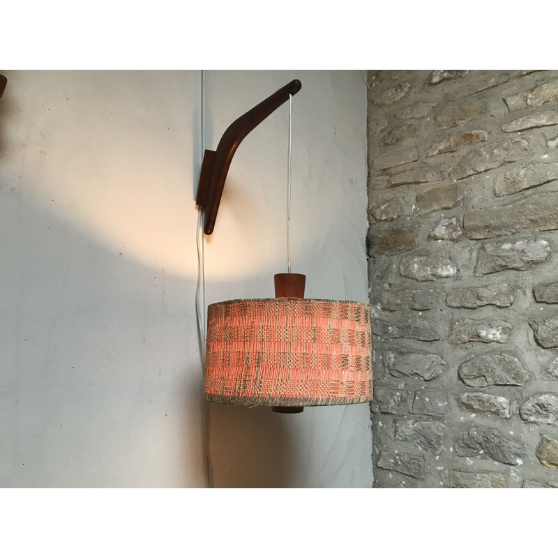 Vintage teak wall lamp with adjustable shade, 1950