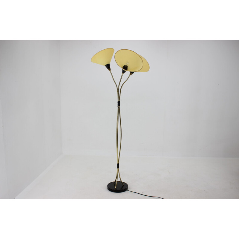 Art deco vintage brass floor lamp, Czechoslovakia 1940s