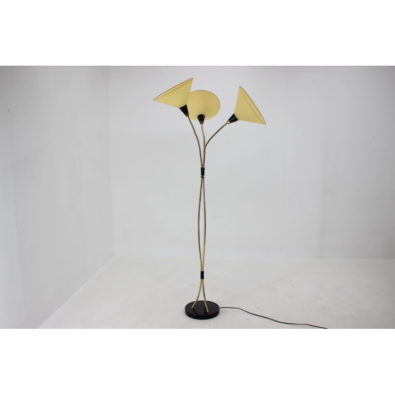 Art deco vintage brass floor lamp, Czechoslovakia 1940s