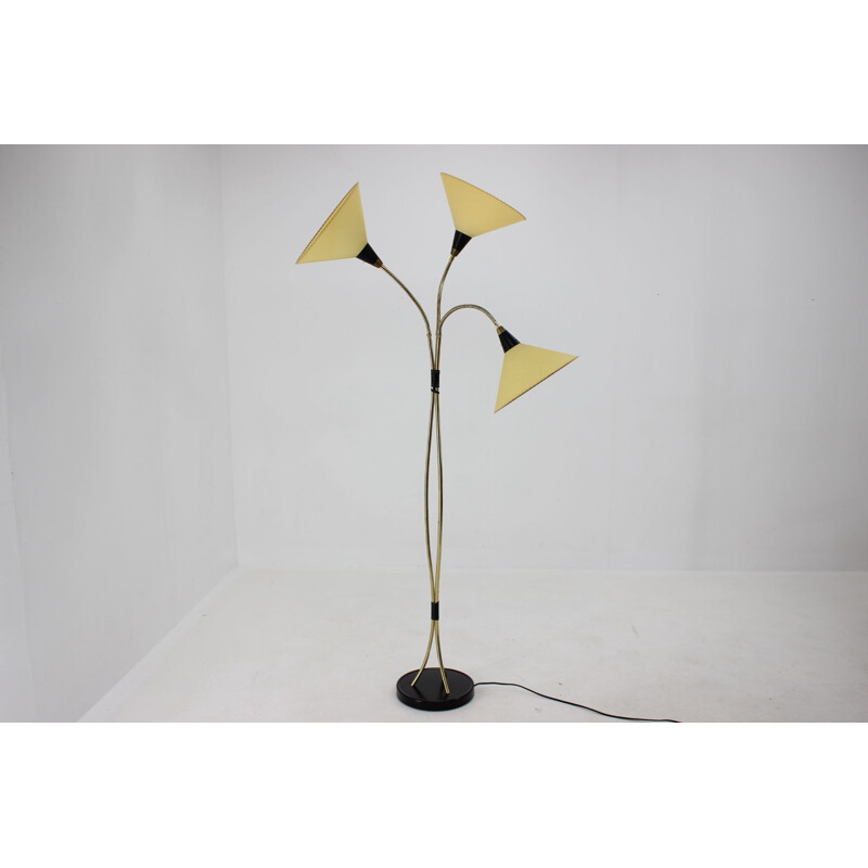 Art deco vintage brass floor lamp, Czechoslovakia 1940s