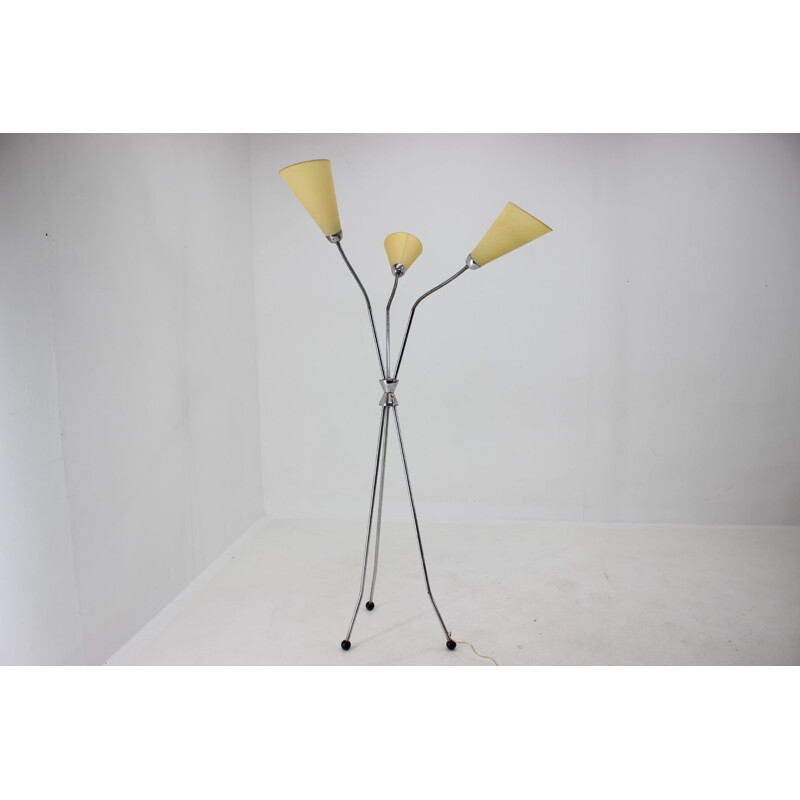 Vintage chrome floor lamp with shade, Czechoslovakia 1960