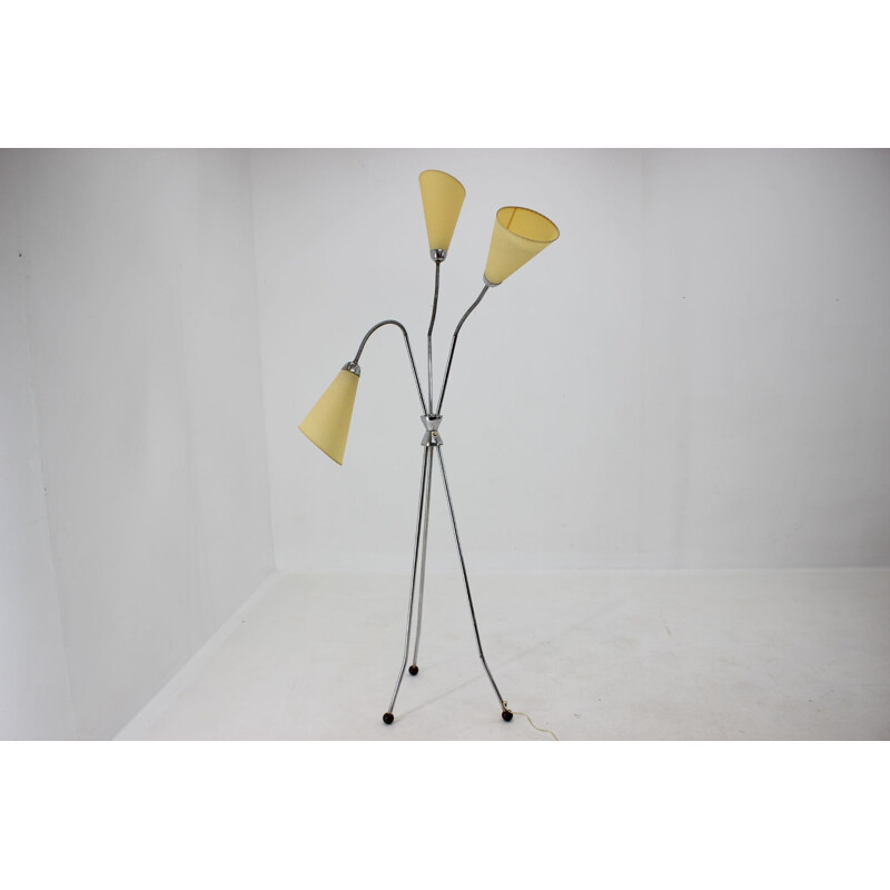 Vintage chrome floor lamp with shade, Czechoslovakia 1960