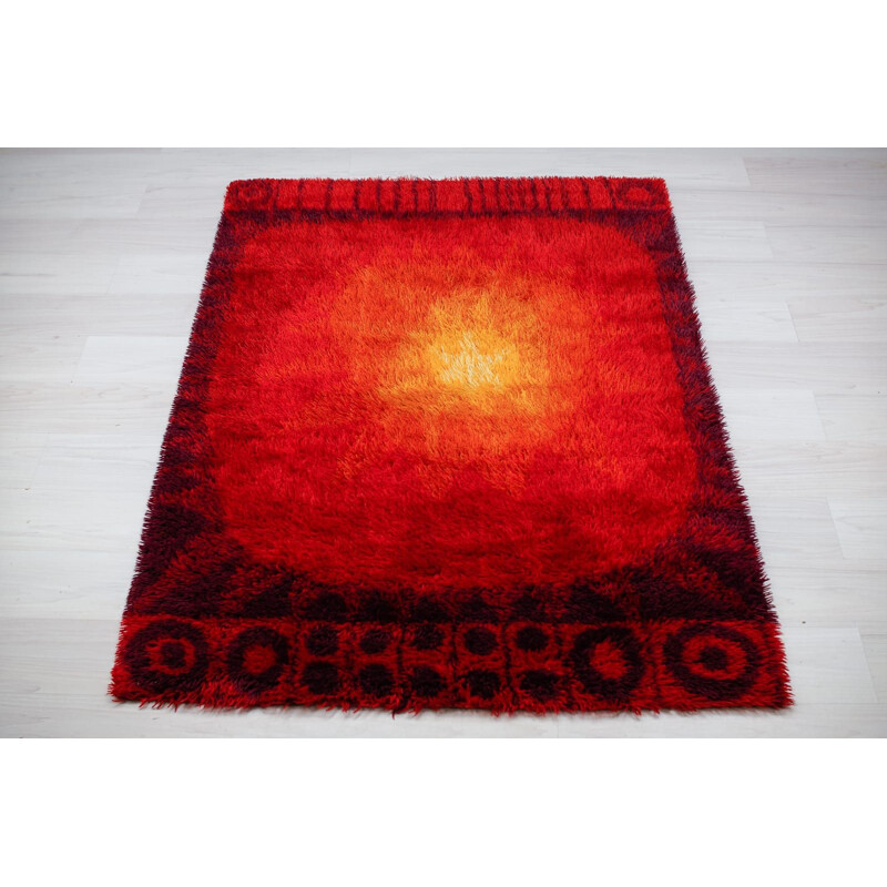 Tapis de l'aire spatiale vintage en laine fait main, Allemagne 1970