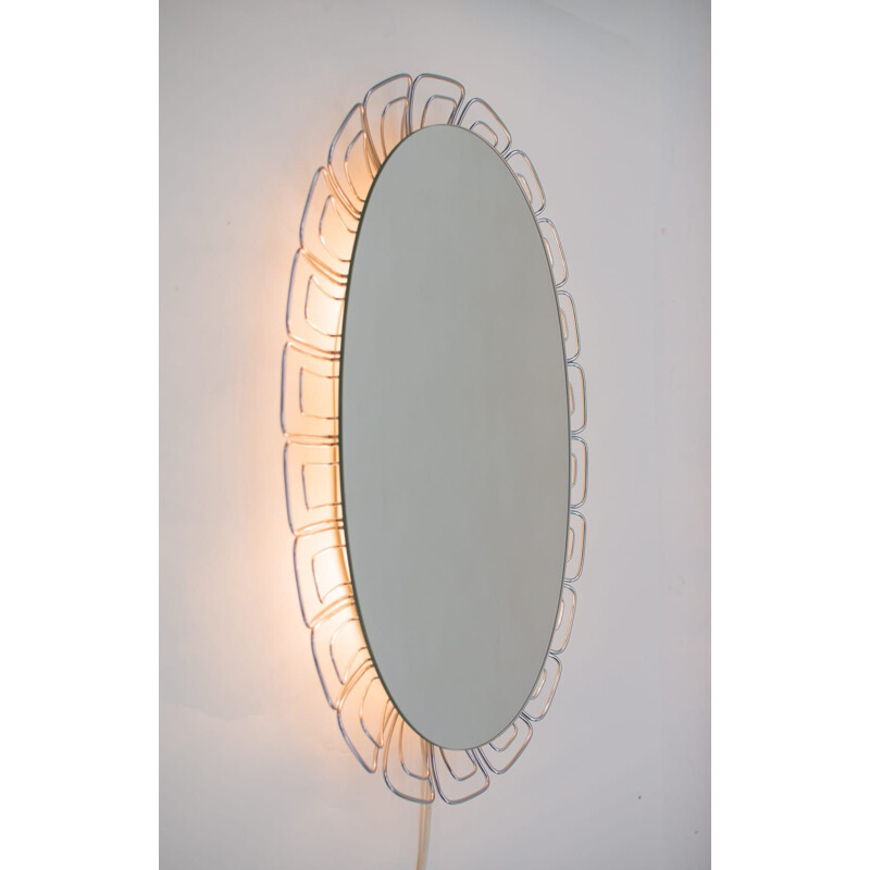 Vintage backlit wire mirror, Germany 1970