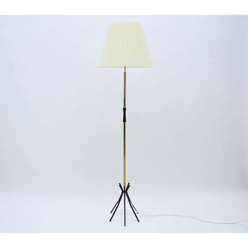 Vintage brass floor lamp with pleated screen, 1950