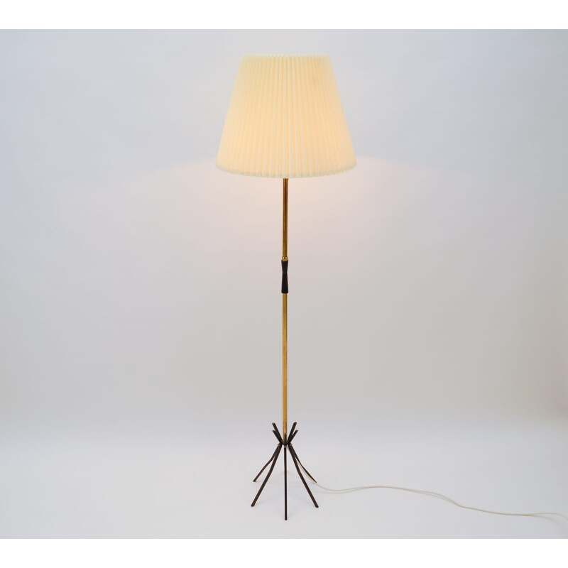 Vintage brass floor lamp with pleated screen, 1950