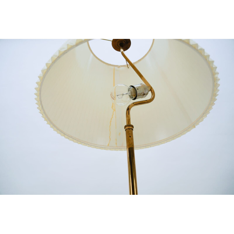 Vintage brass floor lamp with pleated screen, 1950