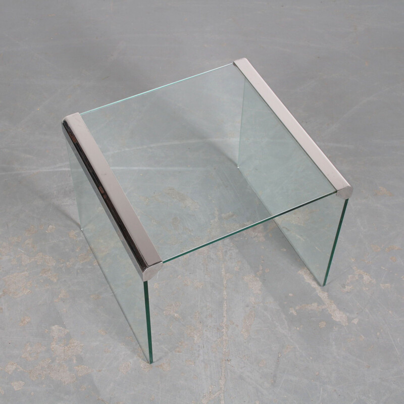 Vintage square clear molded glass side table by Pierangelo Gallotti for Gallotti & Radice, Italy 1970s