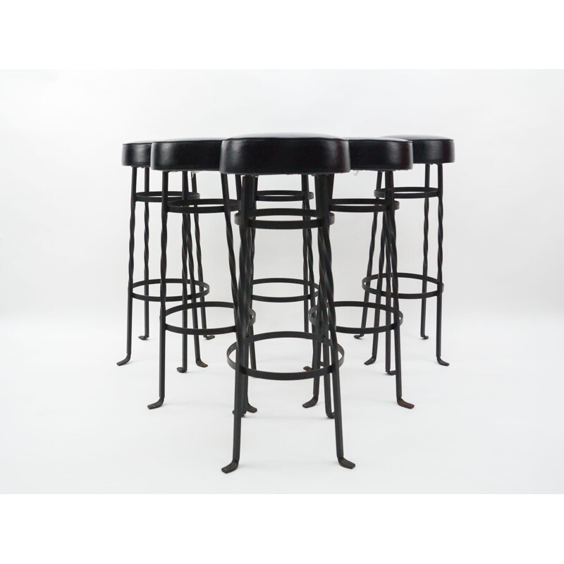 Set of 6 mid-century iron bar stools, 1950s