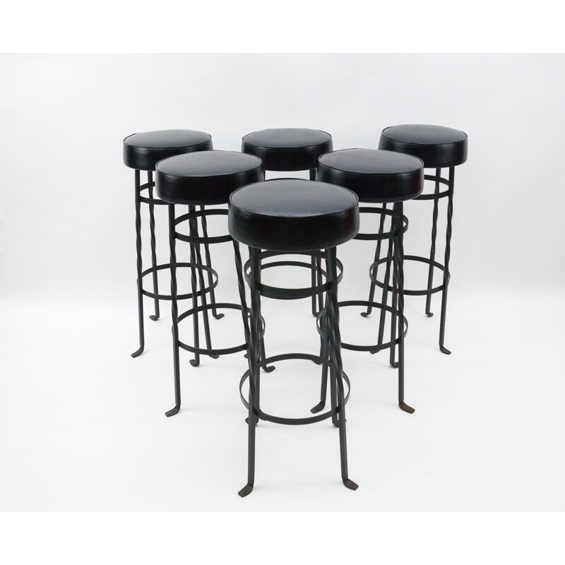 Set of 6 mid-century iron bar stools, 1950s