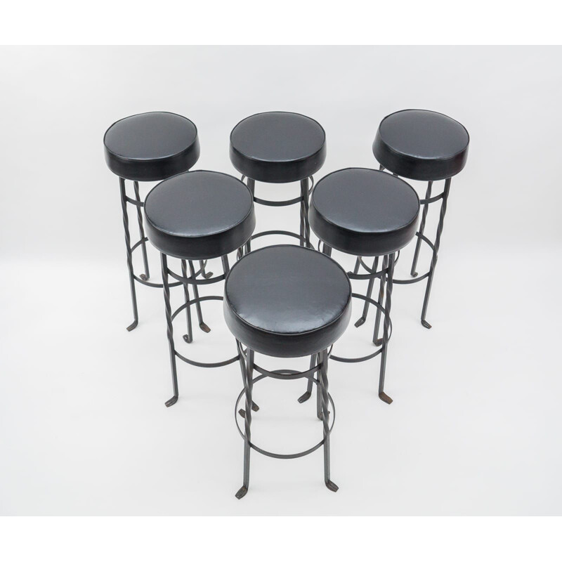 Set of 6 mid-century iron bar stools, 1950s