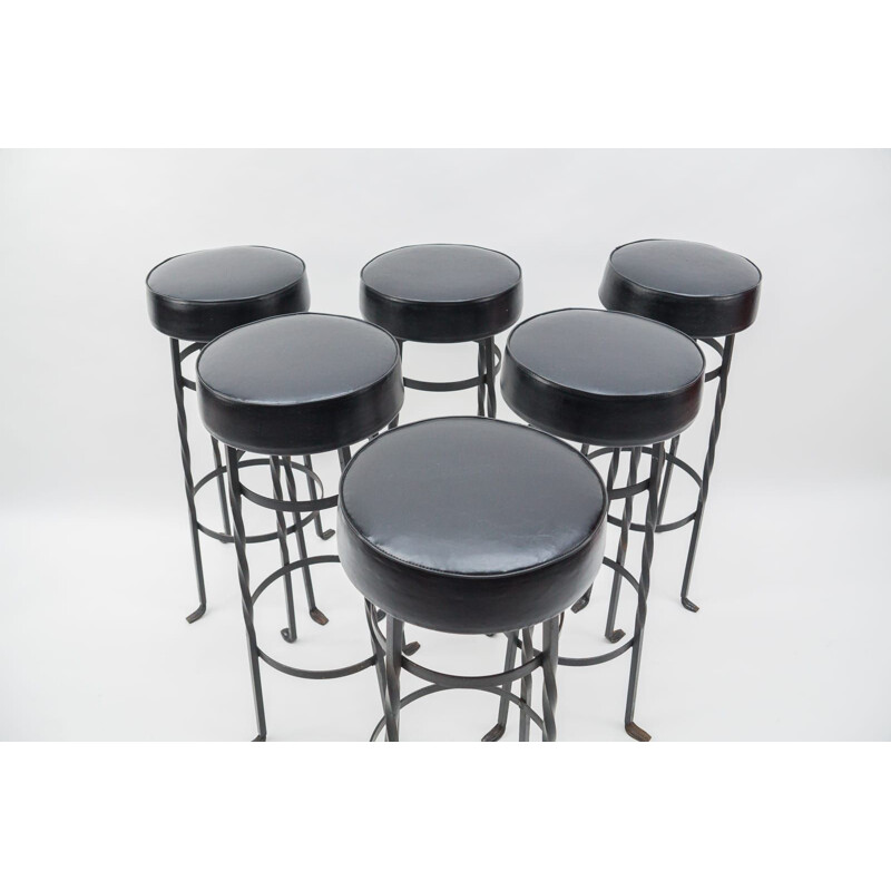 Ensemble de 6 tabourets de bar vintage en fer, 1950