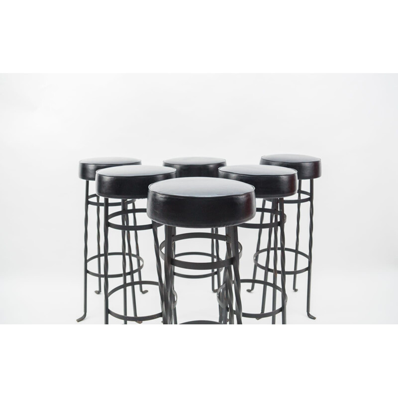 Set of 6 mid-century iron bar stools, 1950s