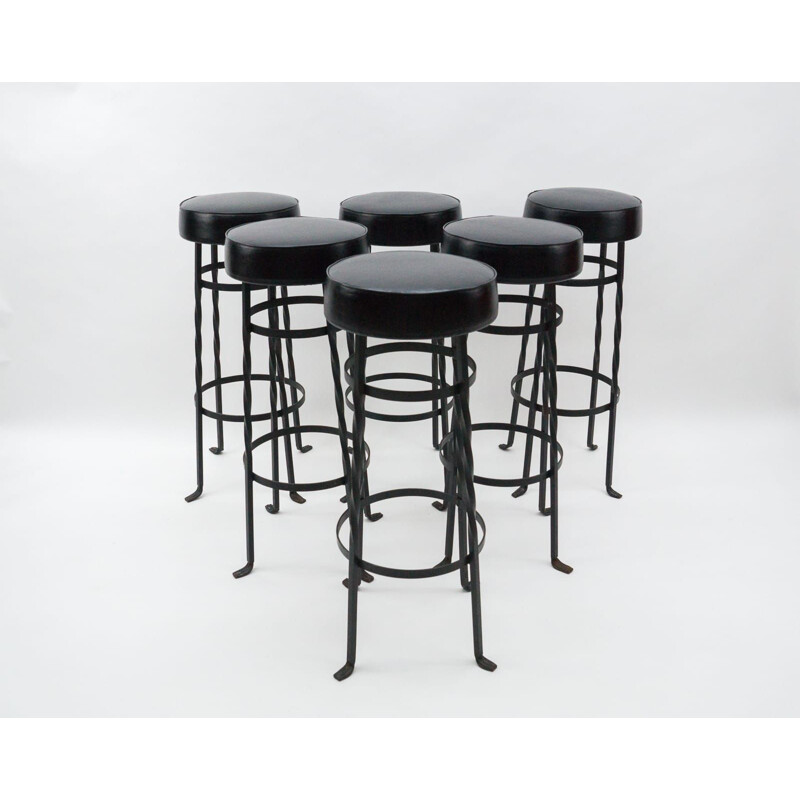 Set of 6 mid-century iron bar stools, 1950s