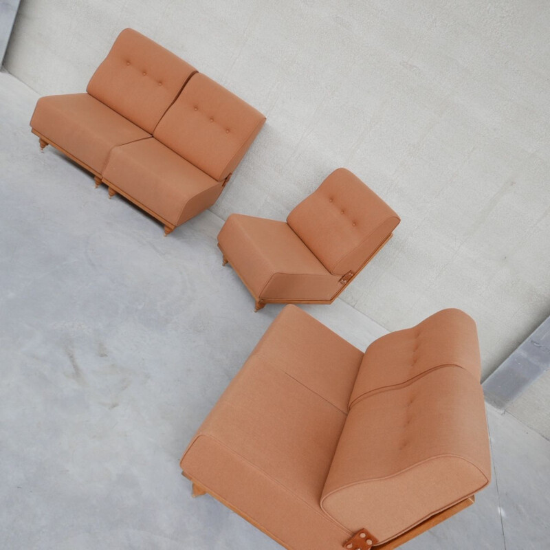 Set of 5 mid-century armchairs by Guillerme et Chambron, France 1960s