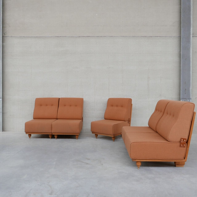 Set of 5 mid-century armchairs by Guillerme et Chambron, France 1960s