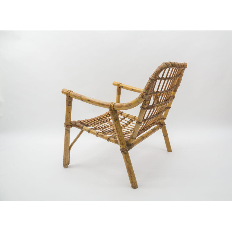 Paire de fauteuils vintage en bambou et rotin, Italie 1950