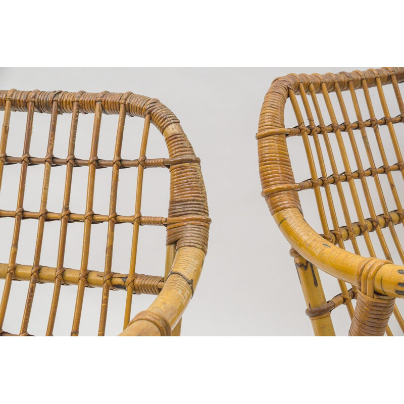 Pair of vintage bamboo and rattan armchairs, Italy 1950