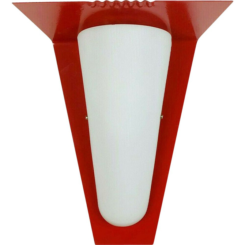 Mid century red lacquered metal outdoor wall lamp, 1950s