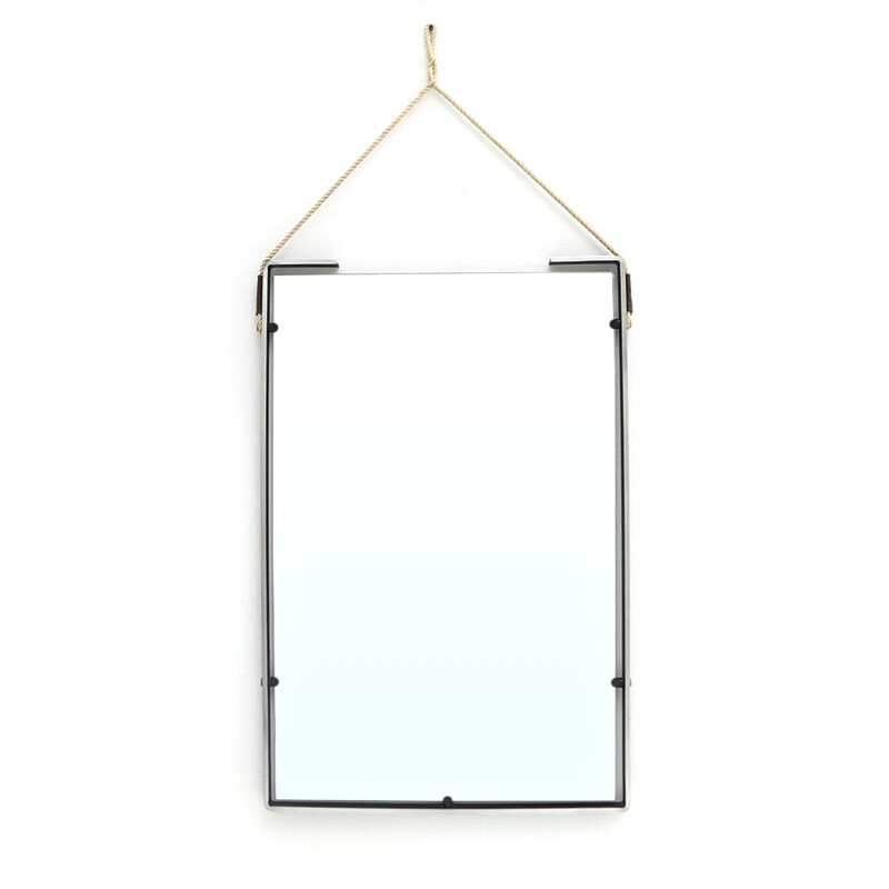 Rectangular vintage mirror with aluminum frame, Italy 1960s