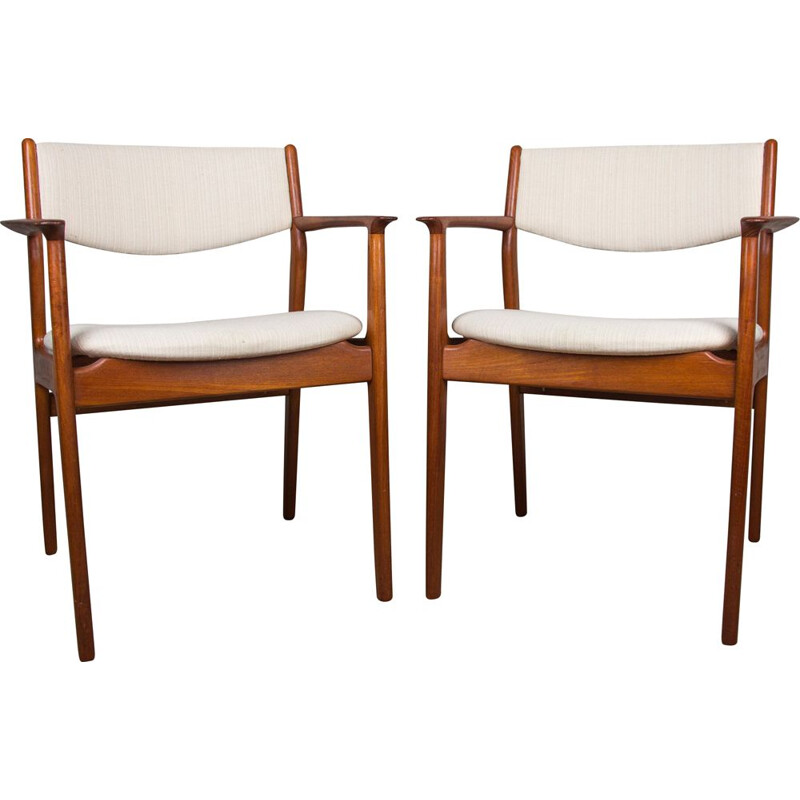 Pair of vintage Danish teak and fabric armchairs by Erik Buch for Oddense Maskinsnedkeri As, 1960